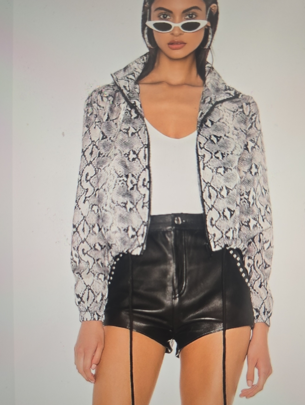 superdown Black & White Snake Print Cropped Bomber Jacket XS